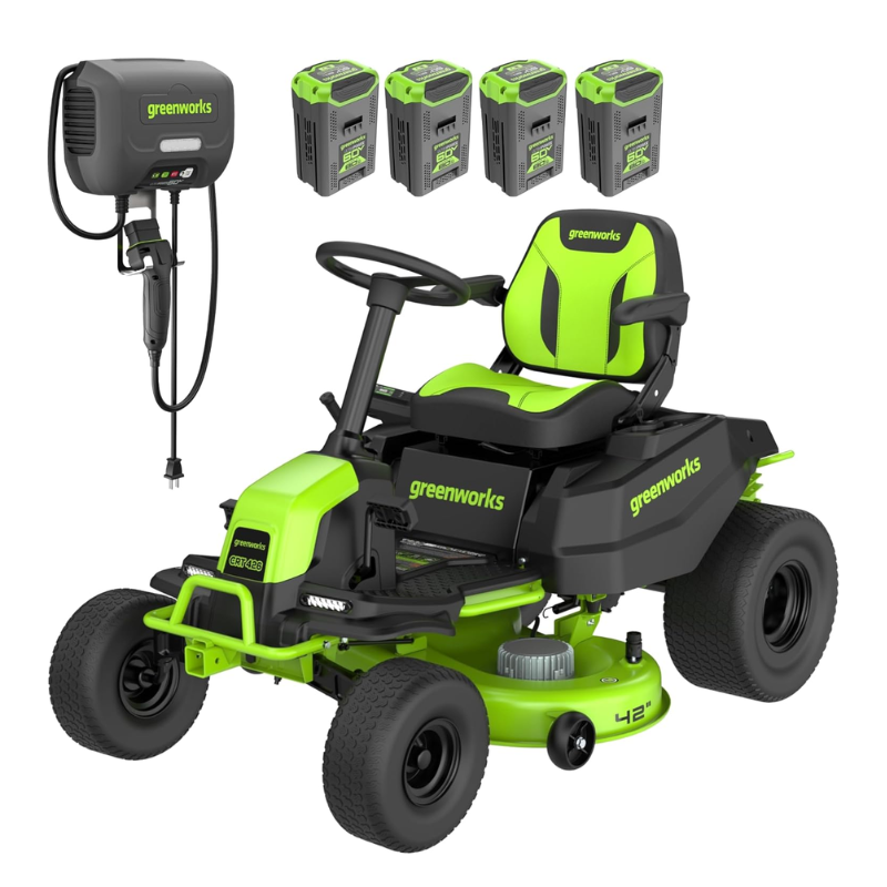 Greenworks 42in 60V CrossoverT Cordless Riding Lawn Tractor with (4) 8.0Ah Batteries & 600W Plug-In Charger