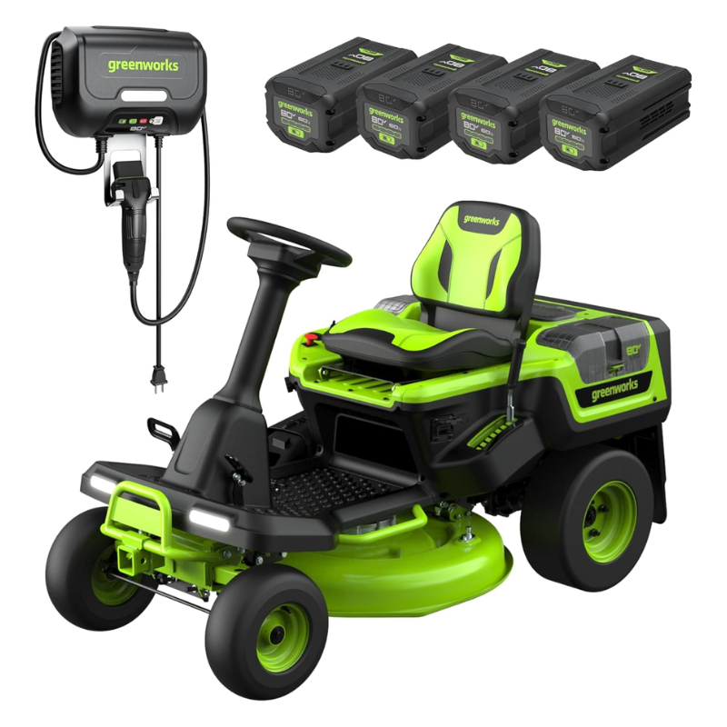Greenworks 30in 80V Riding Lawn Tractor Cordless Design with (4) 6.0Ah Batteries & 600W Charger
