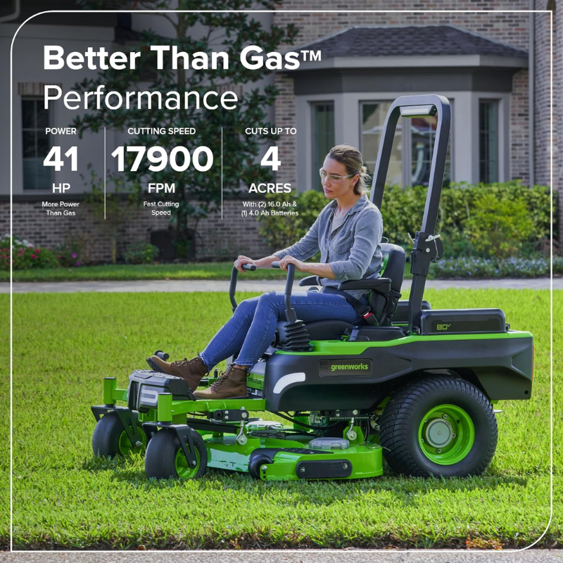 Greenworks 54in 80V Zero-Turn Riding Lawn Mower MaximusZ Fast Charging with (2) 16.0Ah + (4) 6.0Ah Batteries & 1.5kW Charger