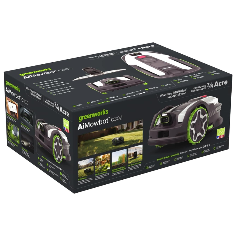 Greenworks 0.75 Acre RTKVision Navigation Robot Lawn Mower C30Z Wire-Free Smart Obstacle Avoidance