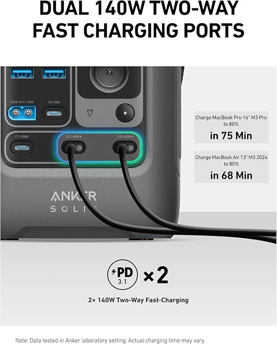 Anker SOLIX C300 DC Power Bank Station, Outdoor 288Wh Portable Power Station, LiFePO4 Battery, 300W Solar Generator, for Camping, Traveling, and Emergencies (No Wall Charger Included)