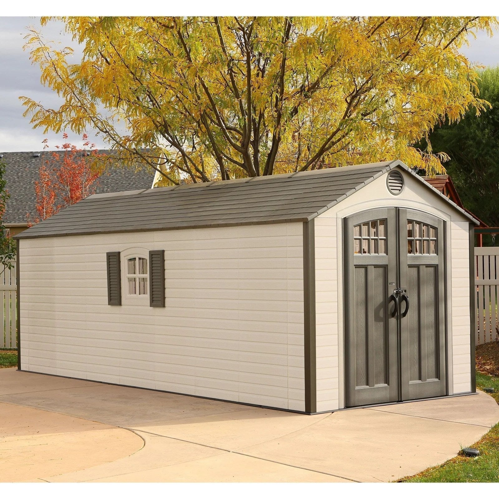 Outdoor Storage Shed 8' x 20' – Desert Sand – Lifetime