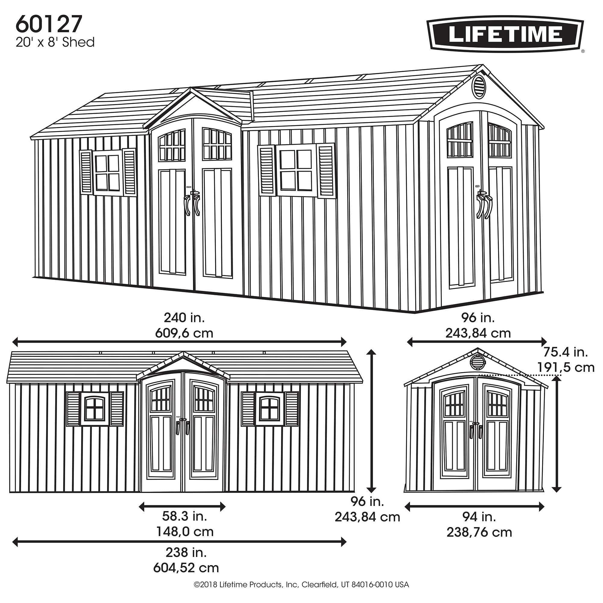 Lifetime 20 Ft. x 8 Ft. Outdoor Storage Shed – 60127