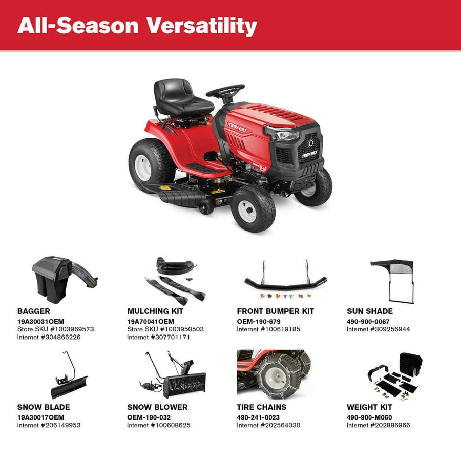 Troy-Bilt Bronco 42 – 42" 19HP Briggs & Stratton Automatic Drive Gas Riding Lawn Tractor