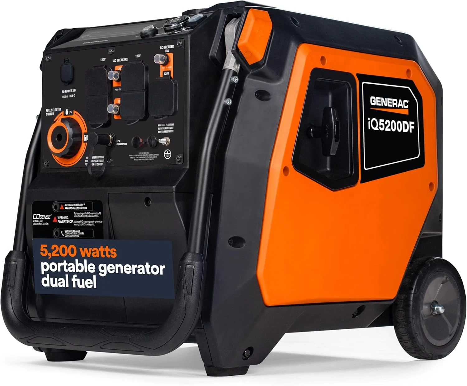 Generac iQ5200 DF 3900 Watt Electric Start Dual Fuel Inverter Generators
