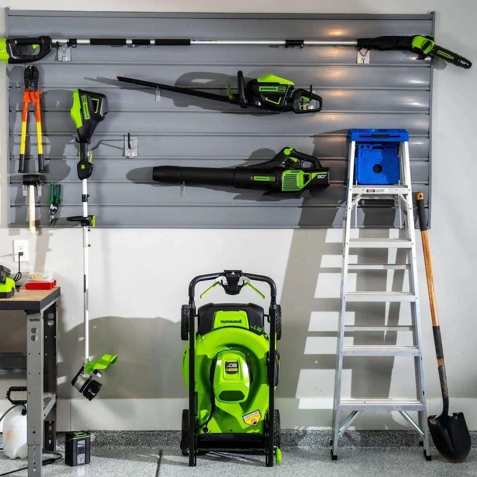 Greenworks 80V 21" Lawn Mower, 13" String Trimmer, and 730 Leaf Blowers
